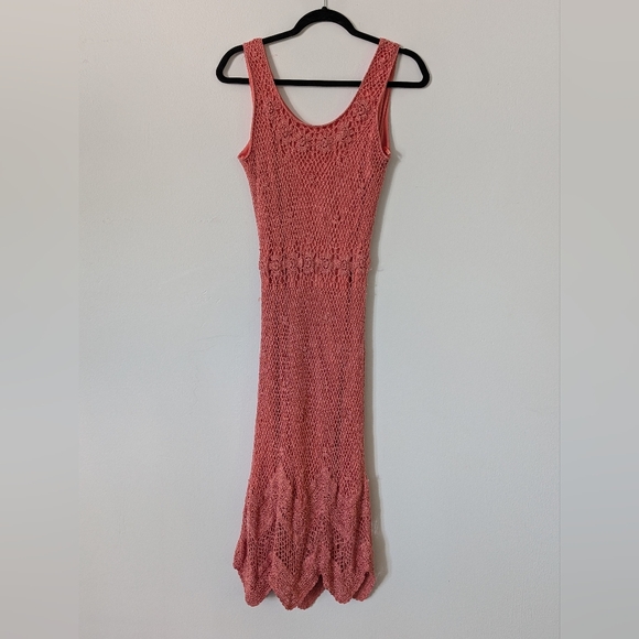 Krochetta Vintage Elegant Peach 🍑 Knit Maxi Dress Size XL - Picture 1 of 7